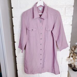 Soft Surroundings Linen Blend Button Up Shirt Size Small Light Purple Midi 23819